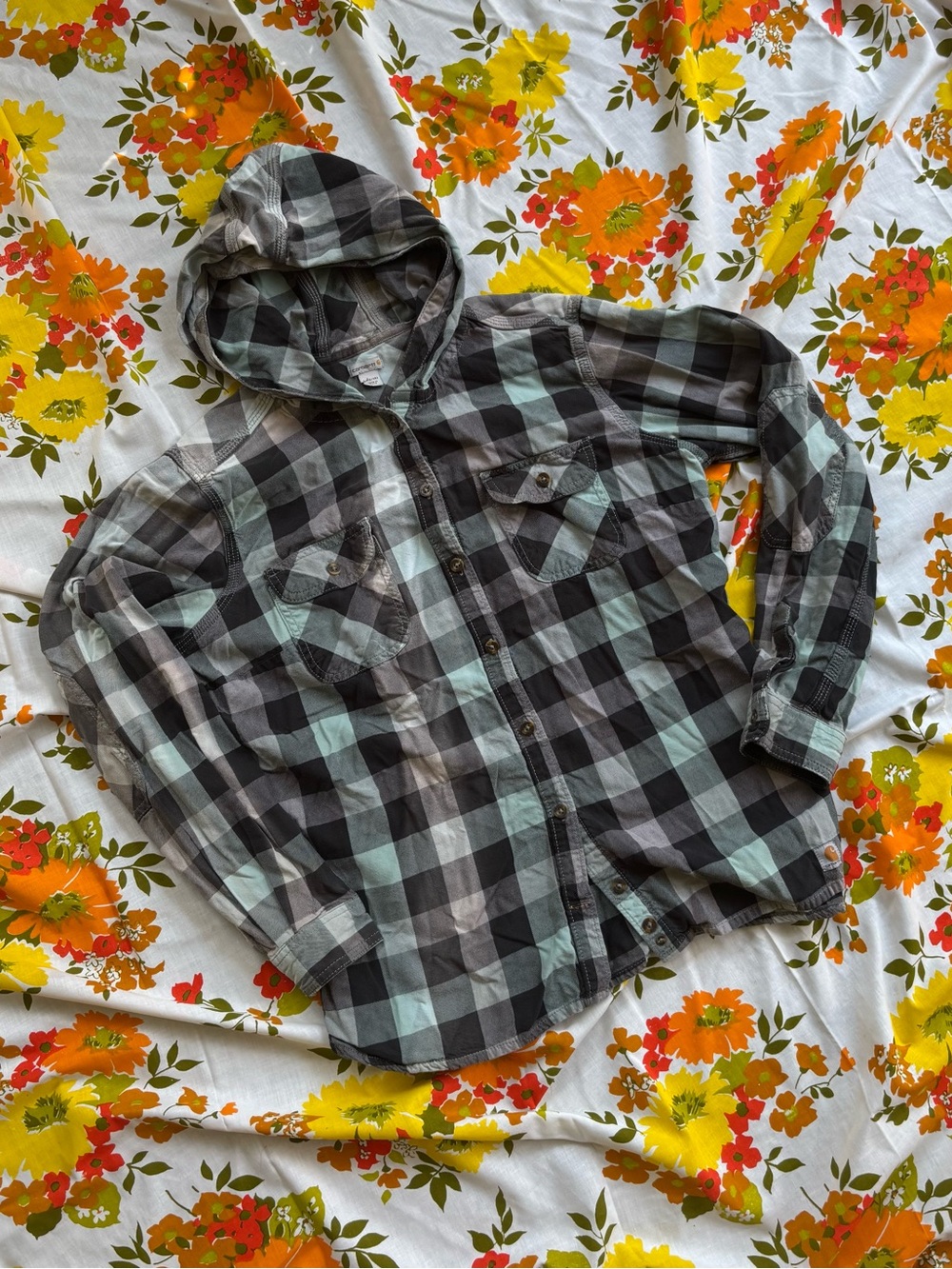 Carhartt Shirt Womens XL Belton Hooded Plaid Cabincore GORP Outdoors Work